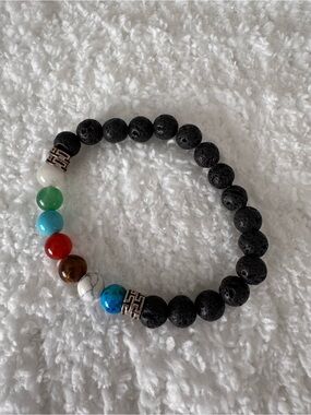 Black Lava Stone Bracelet with Multicolor Accent Beads